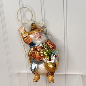 Cowboy Santa Glass Christmas Ornament Western Cowboy Santa Lasso Cactus